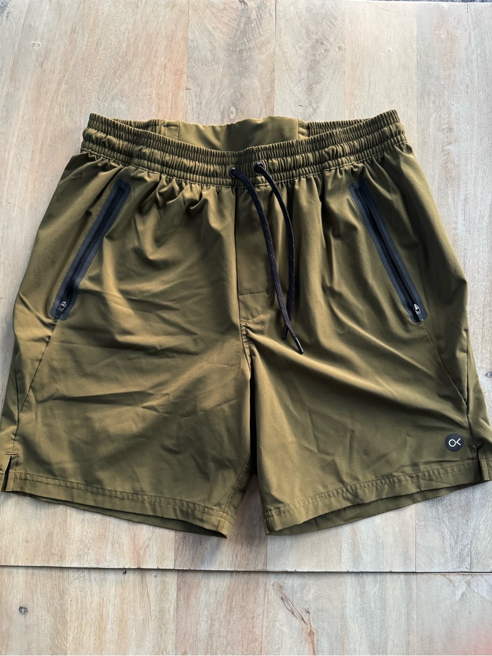 Outerknown Olive Athletic Shorts with Black Zippers